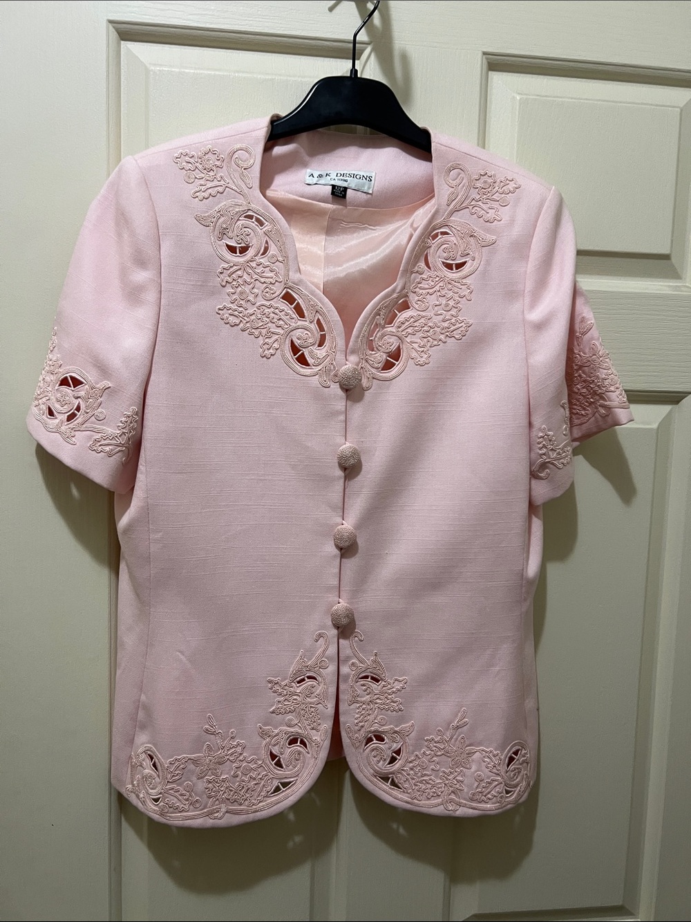 A&K Designs Pink Embroidered Button-Up Jacket (sz 12p)